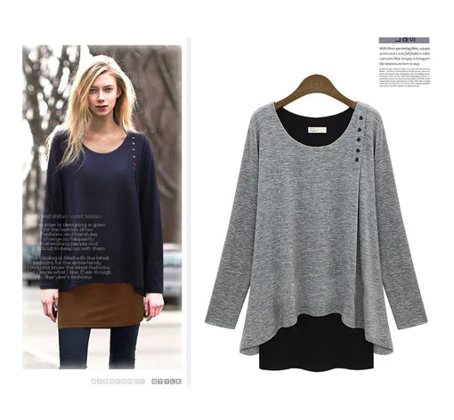 Plus Size Women's Long Sleeve Layered T-Shirt Set