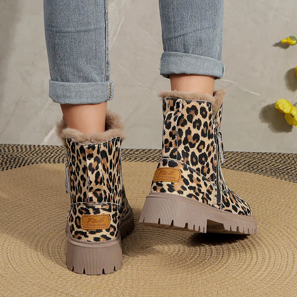 Plus Size Short Martin Boots with Leopard Print for Women