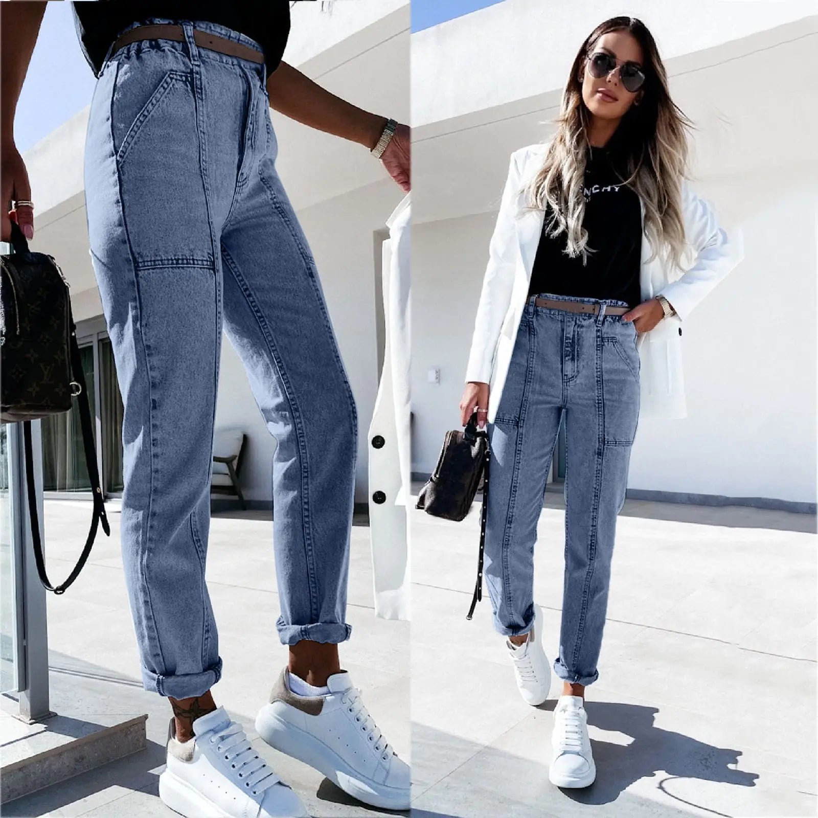 Women's High-Waisted Water-Washed Casual Jeans