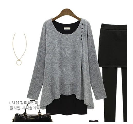 Plus Size Women's Long Sleeve Layered T-Shirt Set