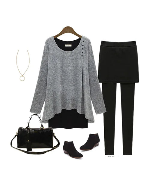 Plus Size Women's Long Sleeve Layered T-Shirt Set