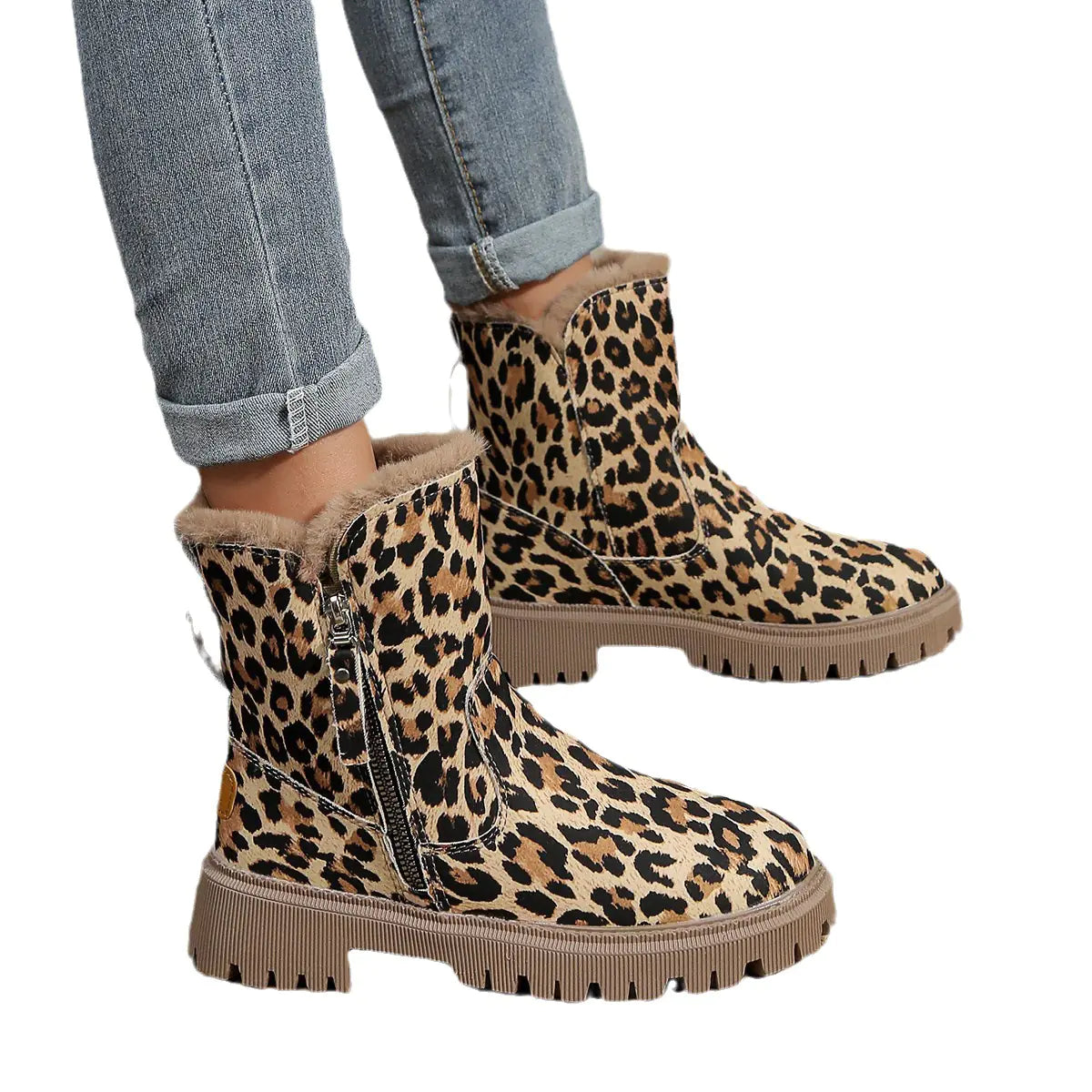 Plus Size Short Martin Boots with Leopard Print for Women